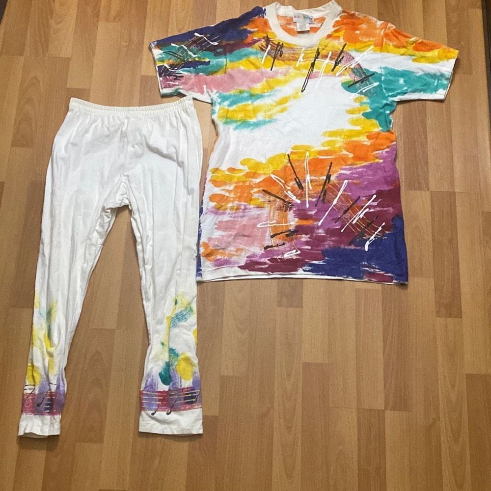 Vintage Kolorway Outfit Hand Painted T Shirt and Pants Women Made in USA